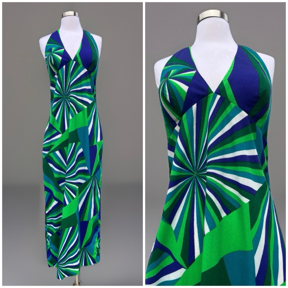 Vintage Fuji’s of Waikiki Psychedelic Iride Hawaiian Hslter Maxi Dress Sz S